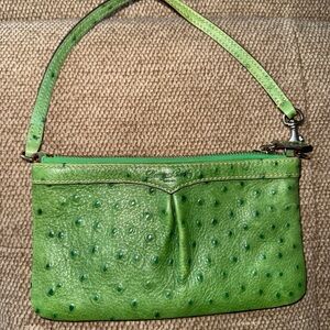 Dooney & Bourke Green Ostrich Leather Zip Clutch Style Wallet
